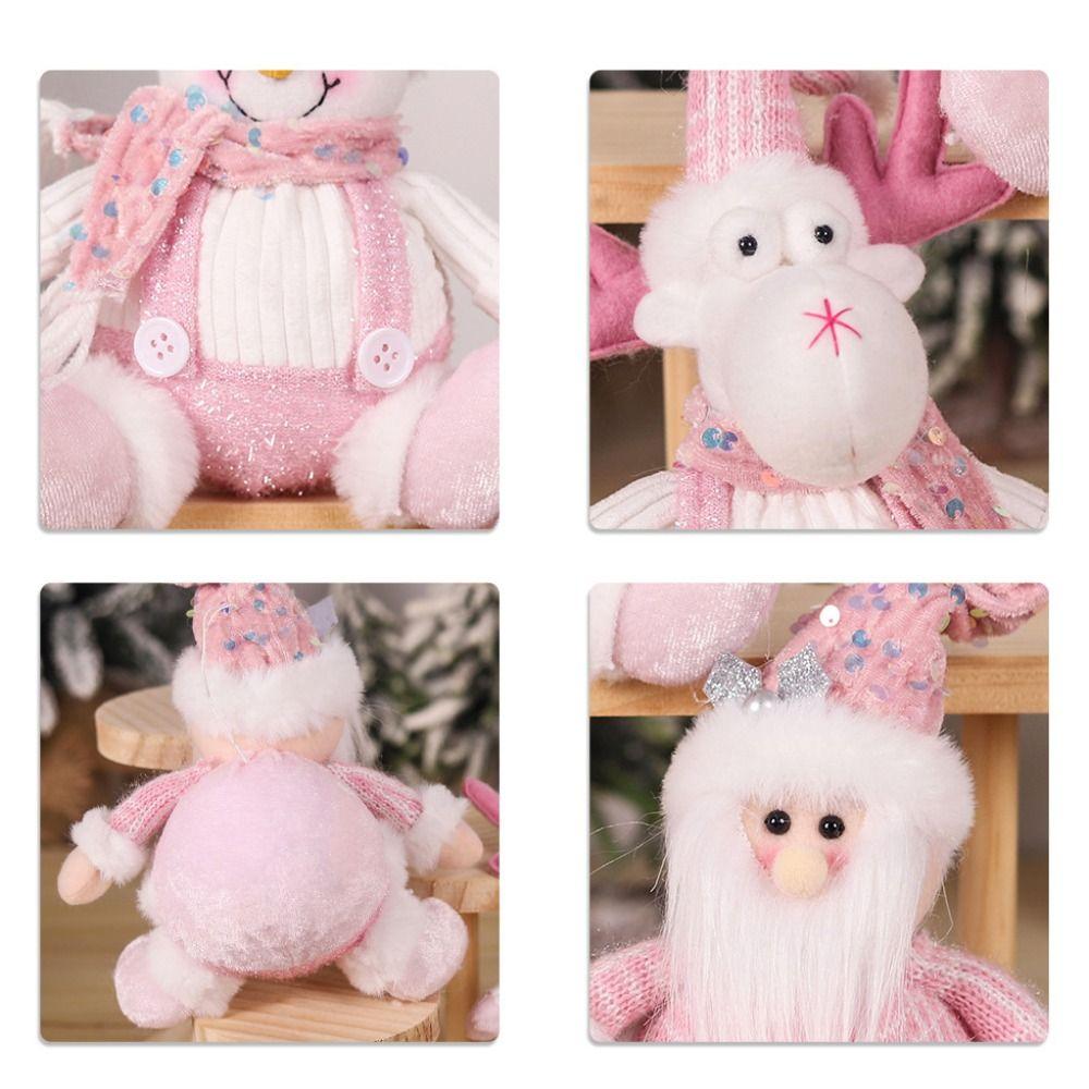 Realistic Knitted Elk Snowman Doll Sitting Christmas Pink Doll Decorations Party Supplies