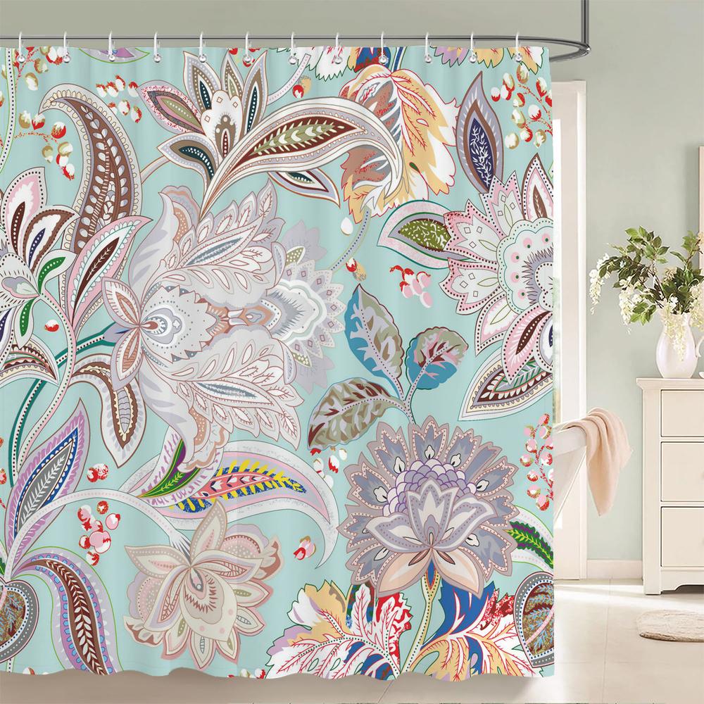 High Quality Colorful Flowers Plant Leaves Shower Curtains Waterproof Bathroom Curtain Bath Curtain With Hooks Shower Curtain