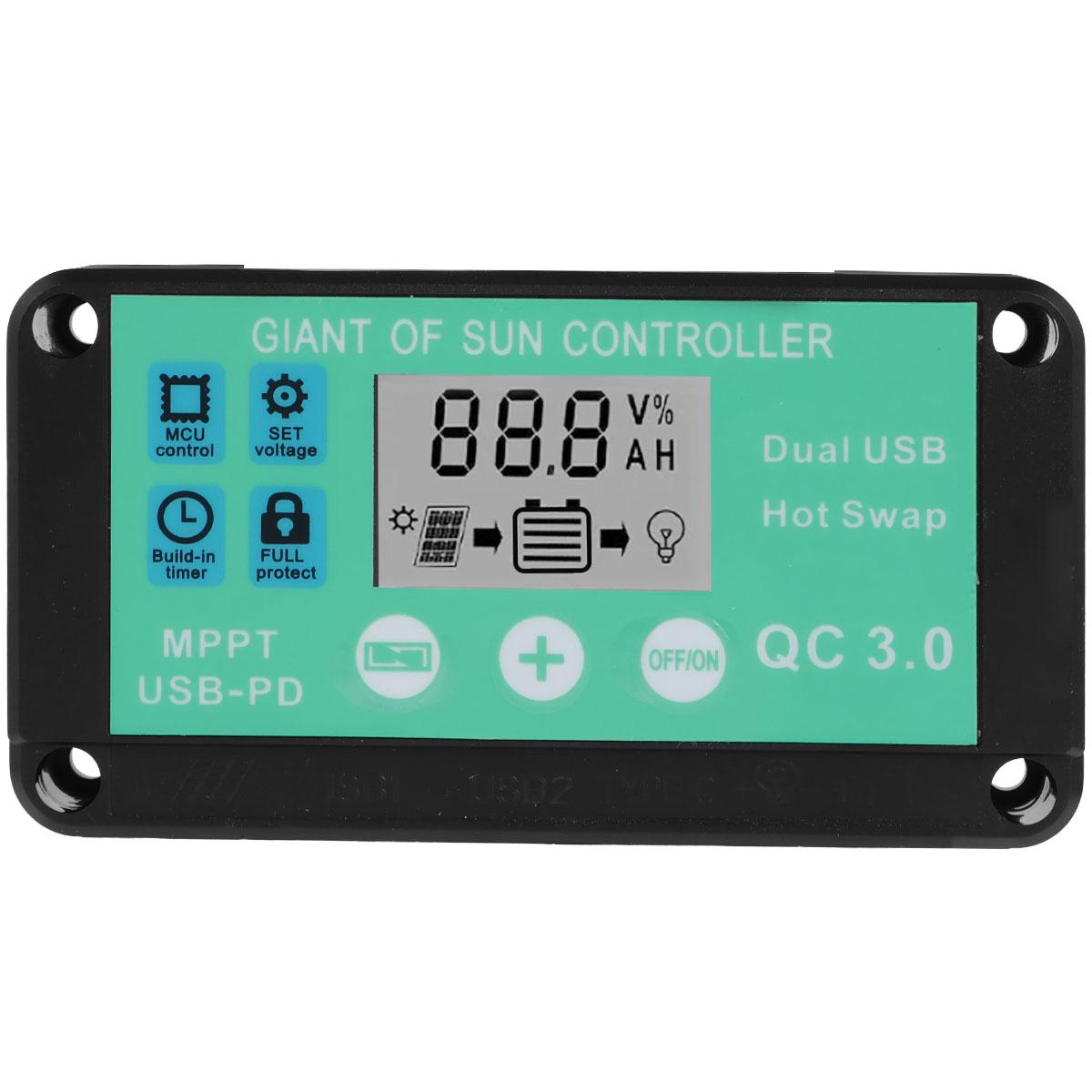 

MPPT сонячний контролер заряду 30А 50А 100А подвійний USB РК-дисплей 12В 24В Регулятор зарядного пристрою сонячної панелі з навантаженням RV Кемпінг