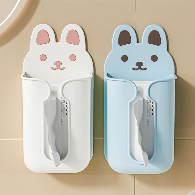 Cartoon Tissue Box Wall Mounted Napkin Paper Rack Towel Napkin Container Bathroom Adhesive Paper Dispenser Organizer