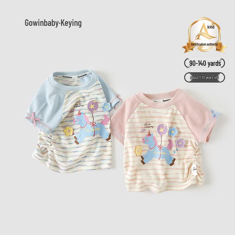 GOWINBABY Girls Striped Rocking Horse Print T-shirt XL