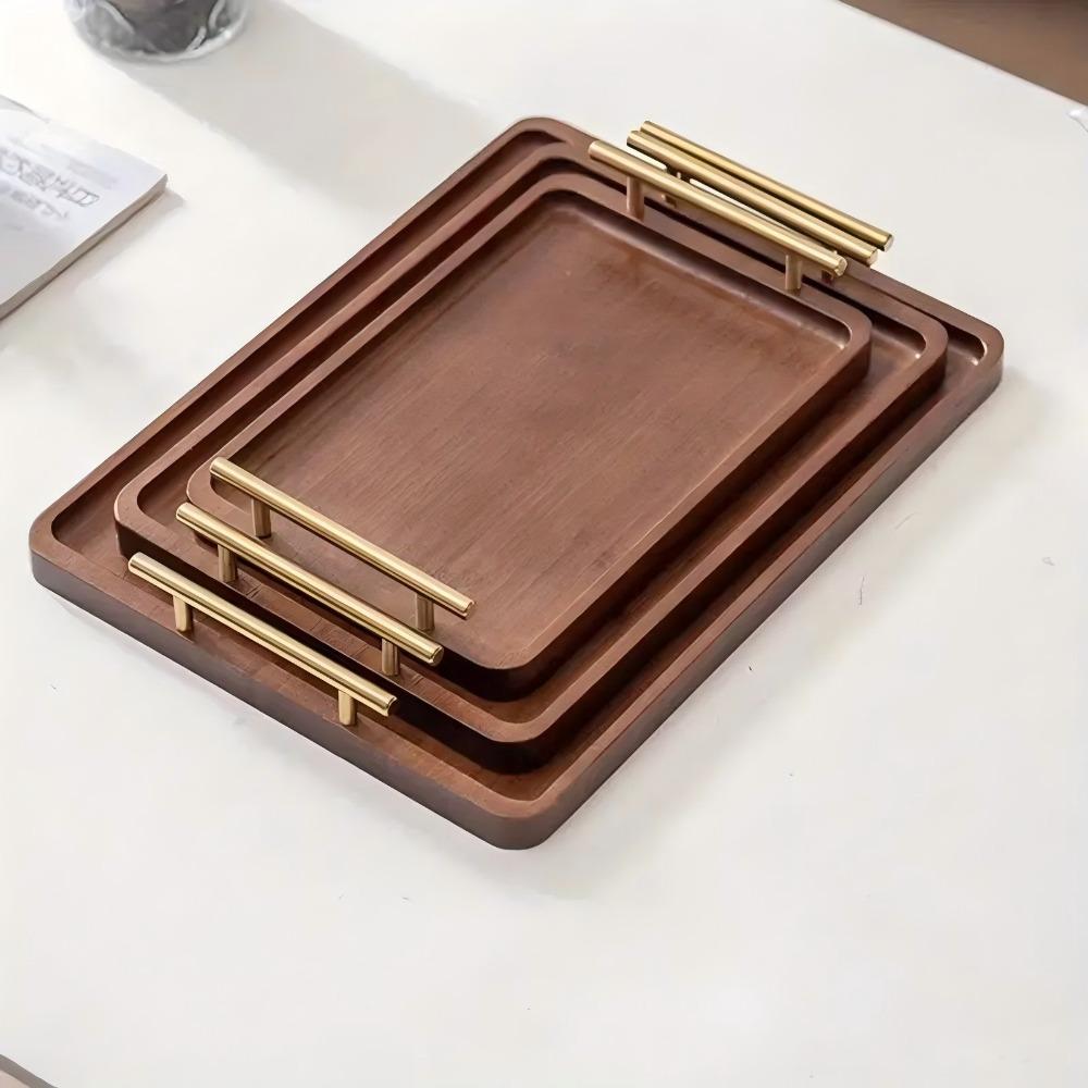 Simple Rectangular Bamboo Tea Tray with Handle New Chinese Style Serving Tray Dried Fruit Snack Plate Hotel