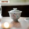 120ml Hand-painted Lily White Porcelain Gaiwan Ancient Tea Tureen Tea Bowl With Lid Kit Tea Maker Cover Bowl Teaset Collection