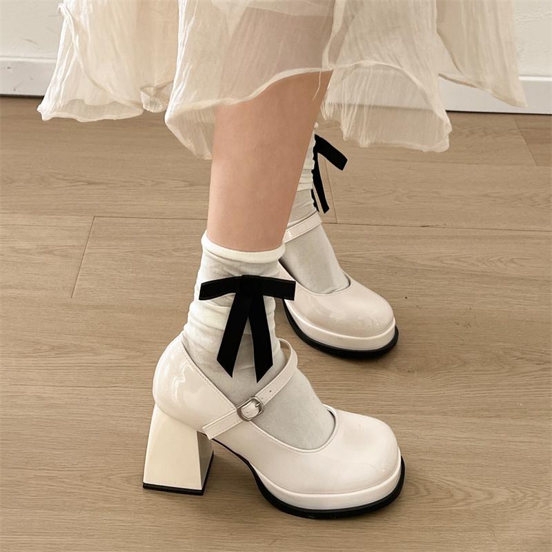 Plateau Dicke Hohe Absätze Damen Mary Jane Schuhe Mode Party Kleidschuhe Damen Outdoor Leder Pumps