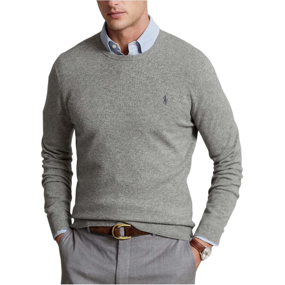 Polo Ralph Lauren FW22 Solid Logo Embroidered Crew Neck Pullover Knit Sweater Men Sweater Gray 710876714-007