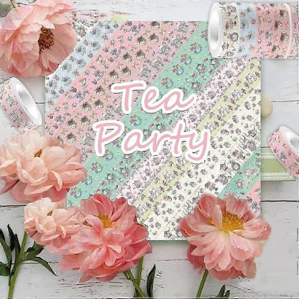 2026 Tea Party Decorative Tape Set, 12 Rolls for DIY Crafts, Gift Wrapping, Scrapbooking, Bullet Journals, Planners, Party Decor