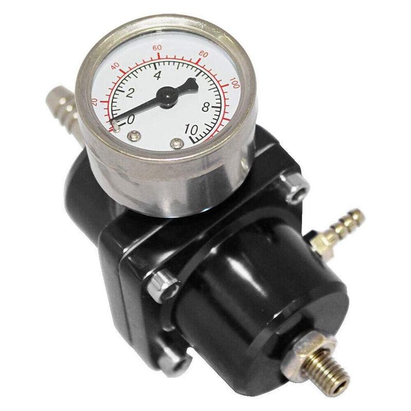 Aluminum Universal Adjustable Fuel Pressure Regulator + Gauge+ Fitting Kit Black