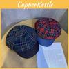 Twill Cotton Retro Spliced Checkered Beret Cap With Curved Brim For Wear Casual