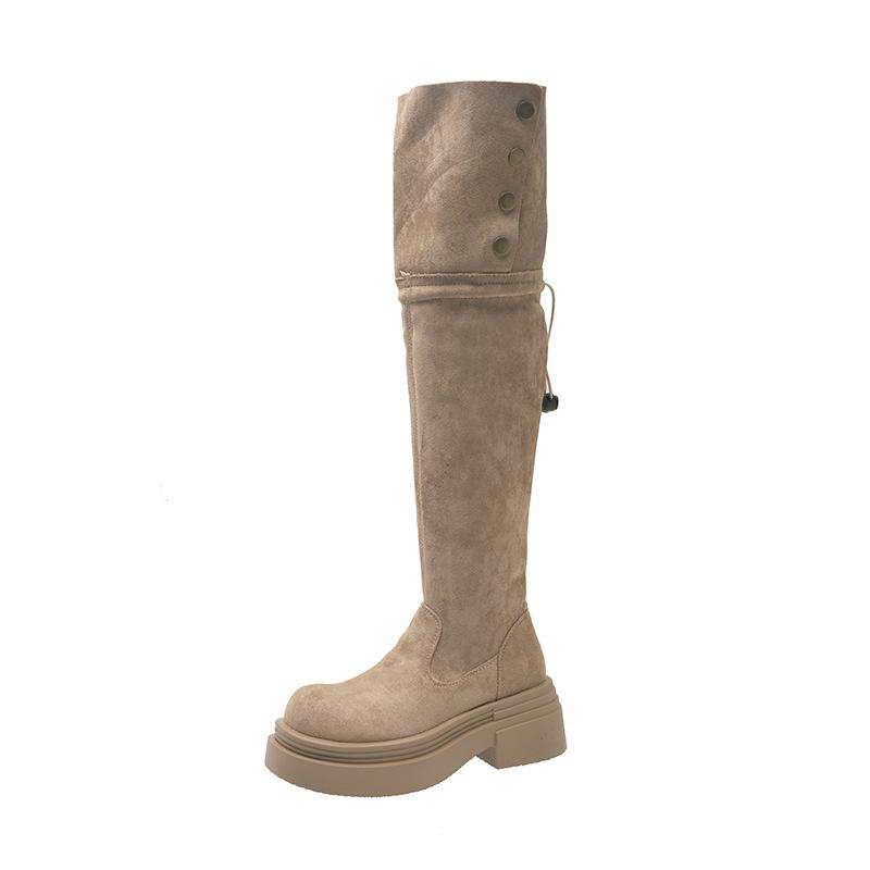 

Женские ботинки на толстой подошве, новые осенне-зимние высокие ботинки, два варианта ношения, рыцарские ботинки выше колена, ботинки Мартин, ботинки с голенищем 40 хаки