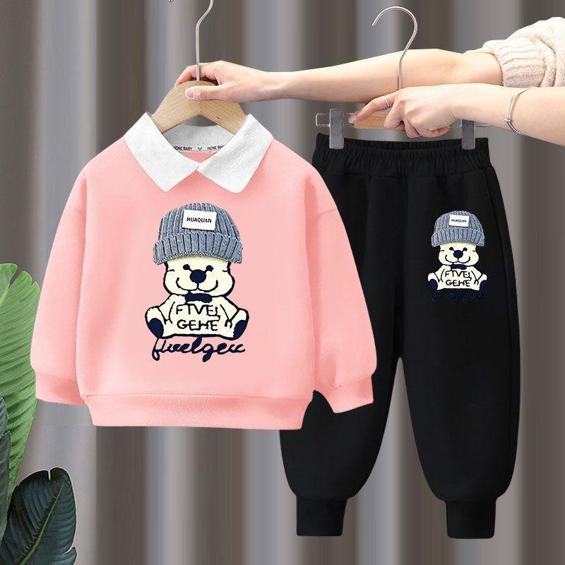Herbst Baby Mädchen Kleidung Set Kinder Jungen Revers Cartoon Gedruckt Pullover Sweatshirts und Hosen 2 stücke Anzug Kinder Trainingsanzüge