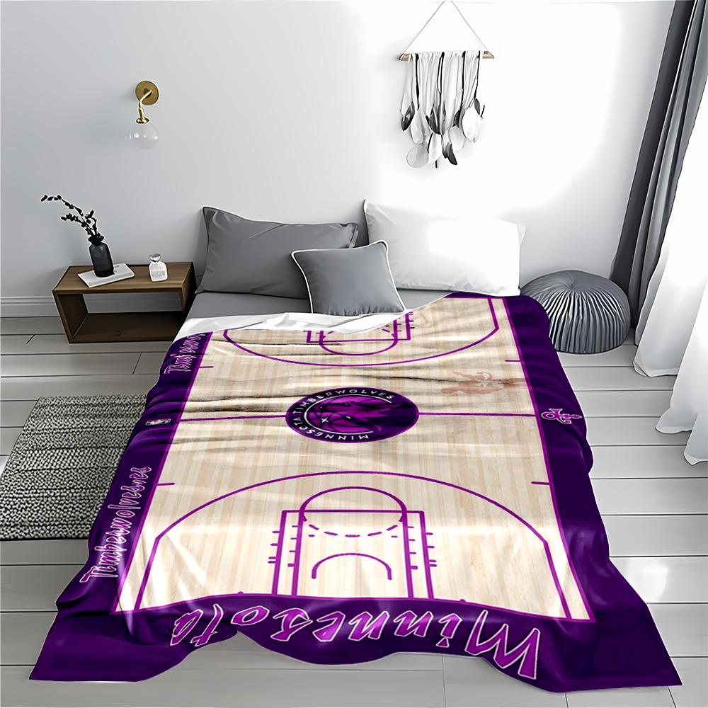 Basketball Court Design Blanket with Minnesota Timberwolves Logo Blanket, Suitable for Use In the Bedroom, Living Room, On the Sofa
