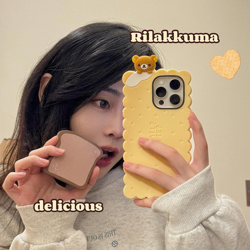 Sandwich Rilakkuma Bear Biscuit Soft Silicone Cover Case For iPhone 16 15 14 13 12 11 Pro 7 8 Plus X XS Max XR