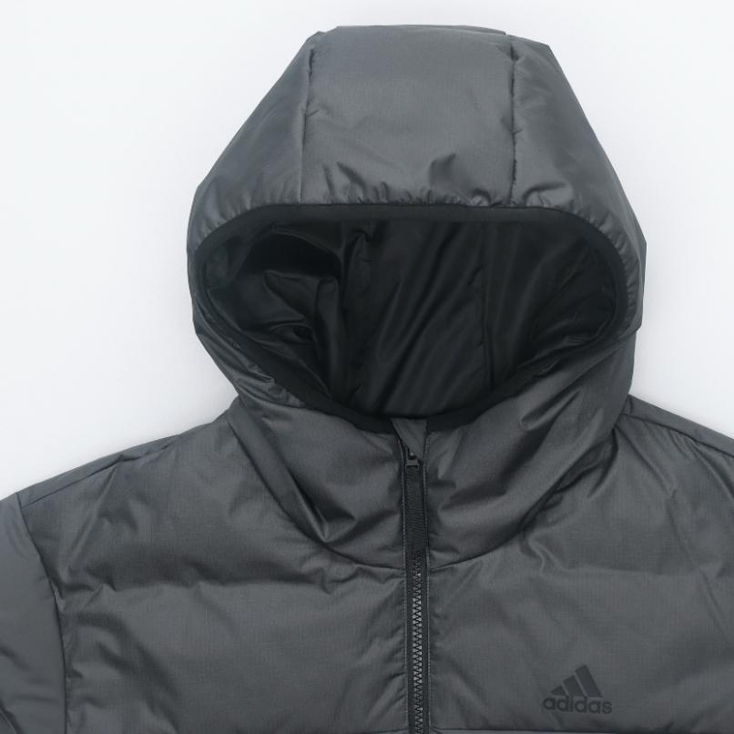 Adidas Logo Print Zip Hooded Down Jacket Unisex Outerwear Grey HZ2594