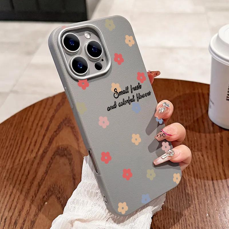Pink Flowers Leather Pattern Phone Case For iPhone 16 15 14 Pro Max 13 12 11 XS X XR 7 8 16 Plus SE 2022 Shockproof Soft Cover