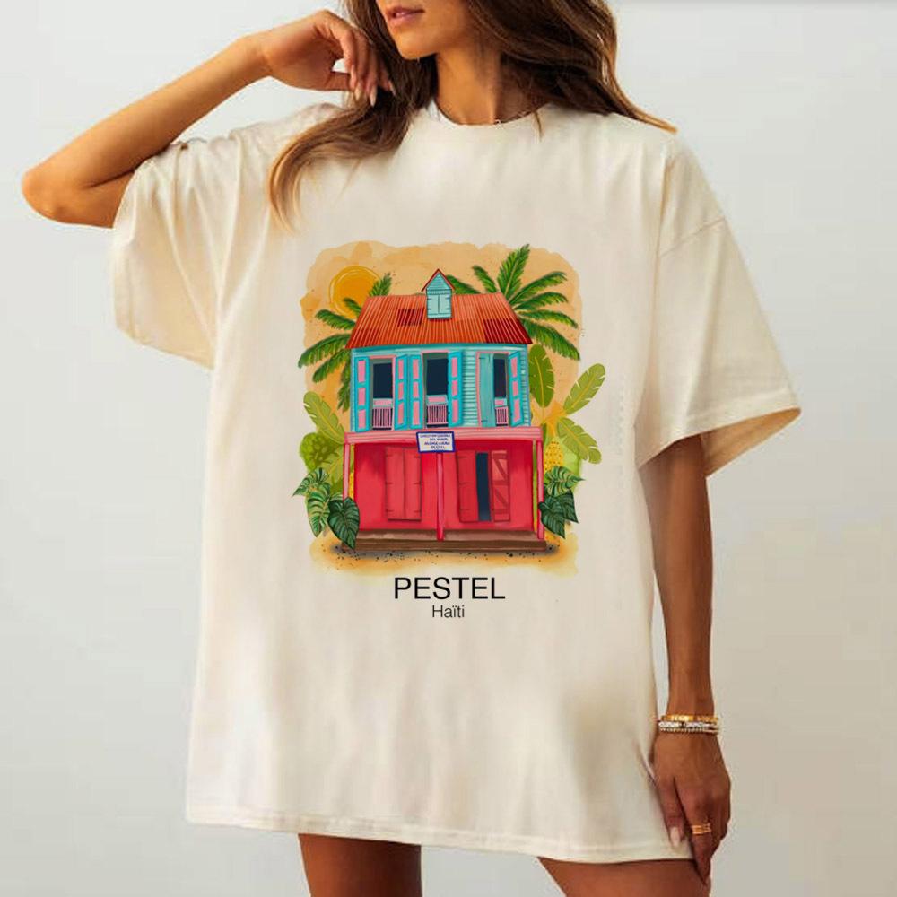 T-shirt Haiti adolescente Grunge hip hop Comoda Retro Traspirante Vintage alla moda Comoda harajuku Punk Pastello anime