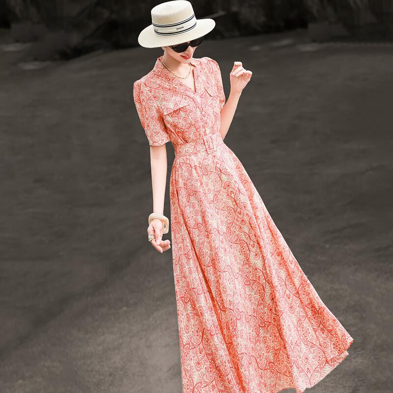 Lanseer 2026 Summer French V-Neck Printed Dress