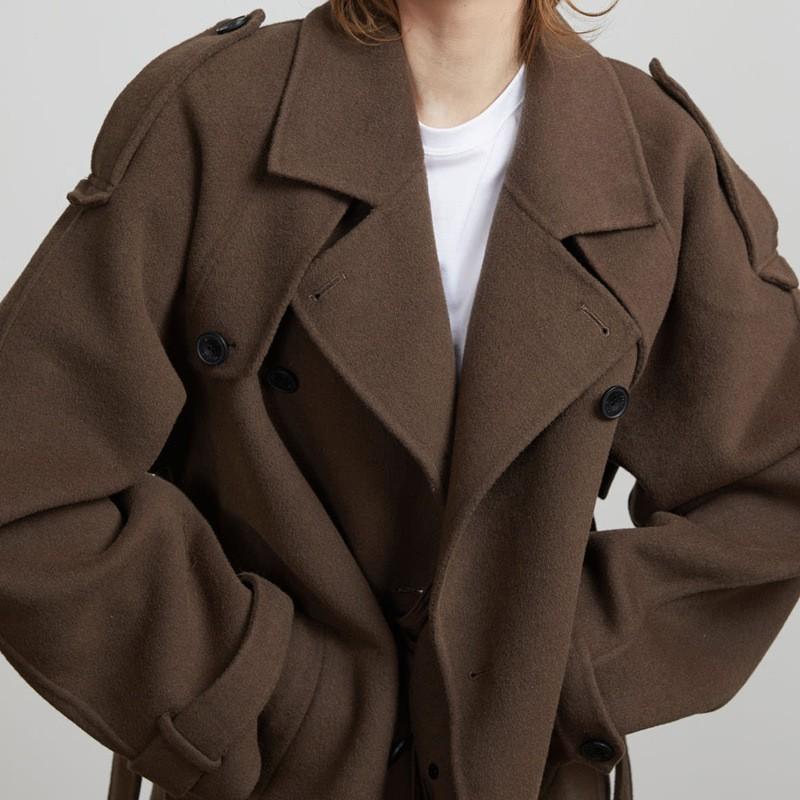 Womens Wool Blend Long Trench Coat With Notched Lapel Slim Fit Office Chic Outerwear In Black Brown Gray