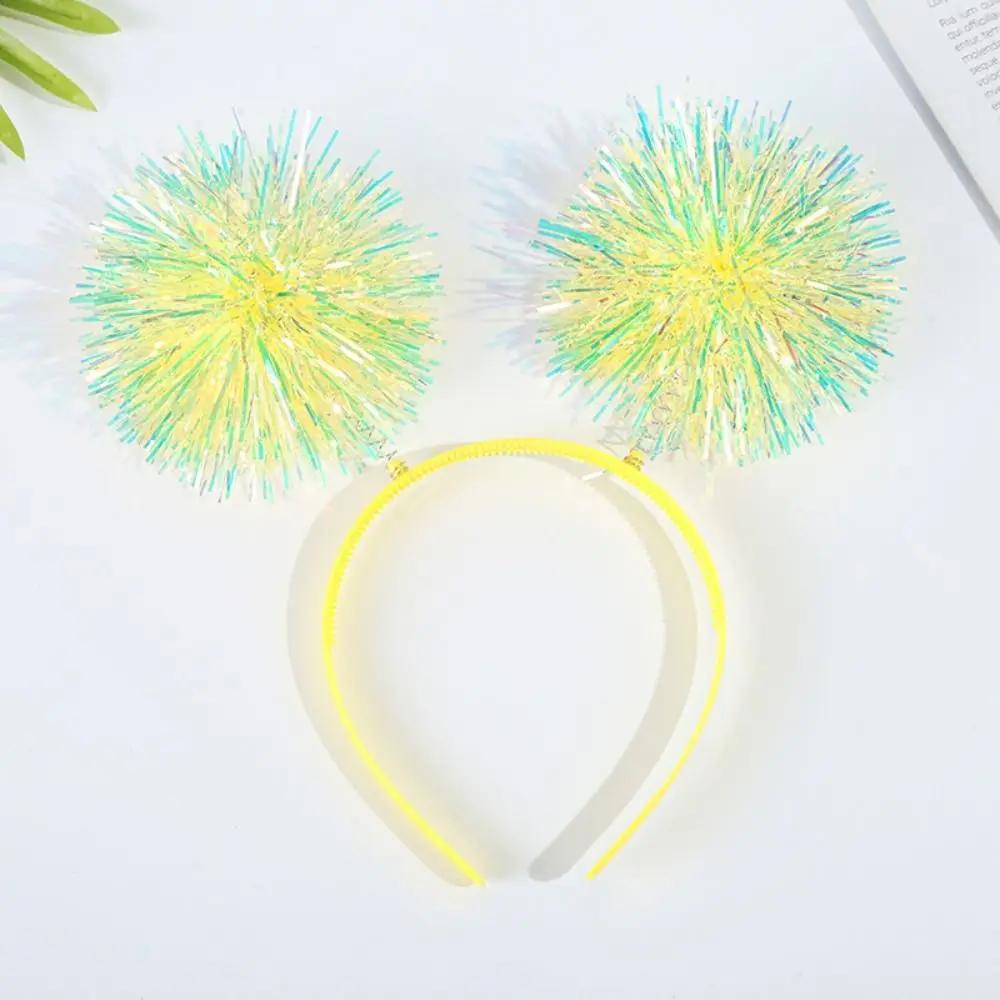 Cute Pom Pom Headband Simple Colorful Bling Tinsel Headband Giltering Party Headband Women Girls Pink