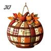Seasonal Indoor Outdoor Sign Patchwork Pumpkin Wooden Door Hanger, Fall Harvest Halloween Decorative Maple Leaf Wreath with Leaves Berries, Farmhouse
