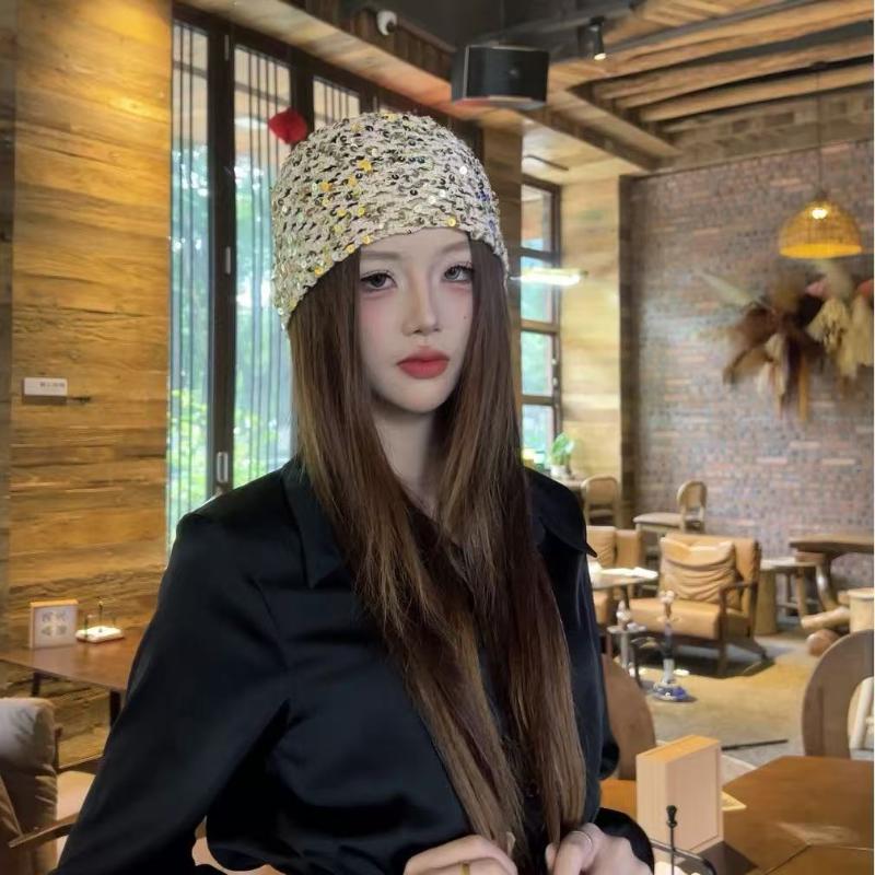 Ins Style Sequined Hollow Pullover Hats Women Summer And Autumn Travel Photo Atmosphere Versatile Casual Y2K Beanies