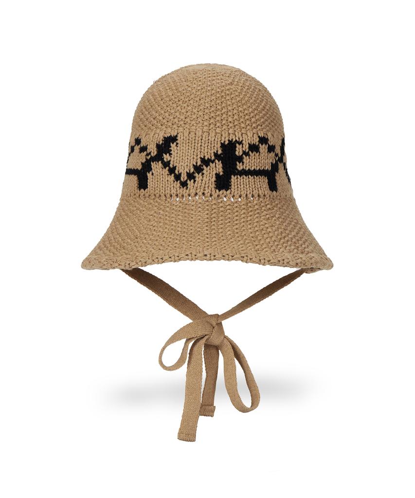 Bajal Va Digital Logo Cozy Knit Bonnet Hat Dark Beige/Black