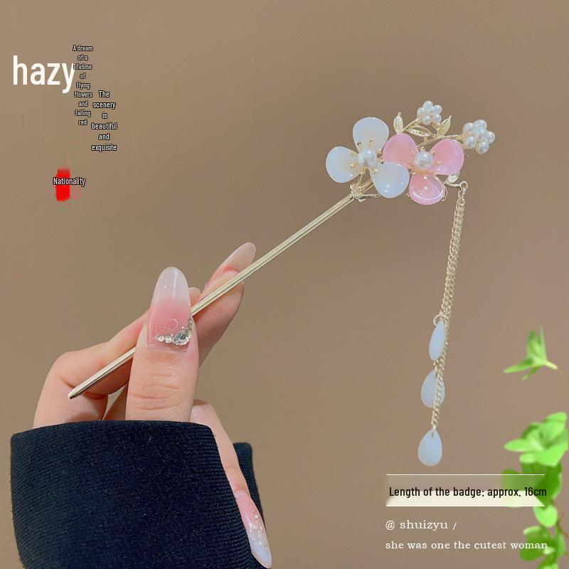 Elegant Retro Tassel Hairpin for Hanfu Updo - Women's Chinese Style Metal Hair Clip