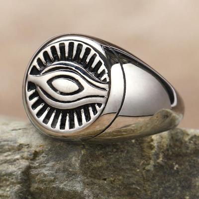 Fashion Retro Devil's Eye Men's Stainless Steel Ring Vintage Personalised Titanium Jewellery Accessories Two Colours Splicing Design Boy Finger Ring