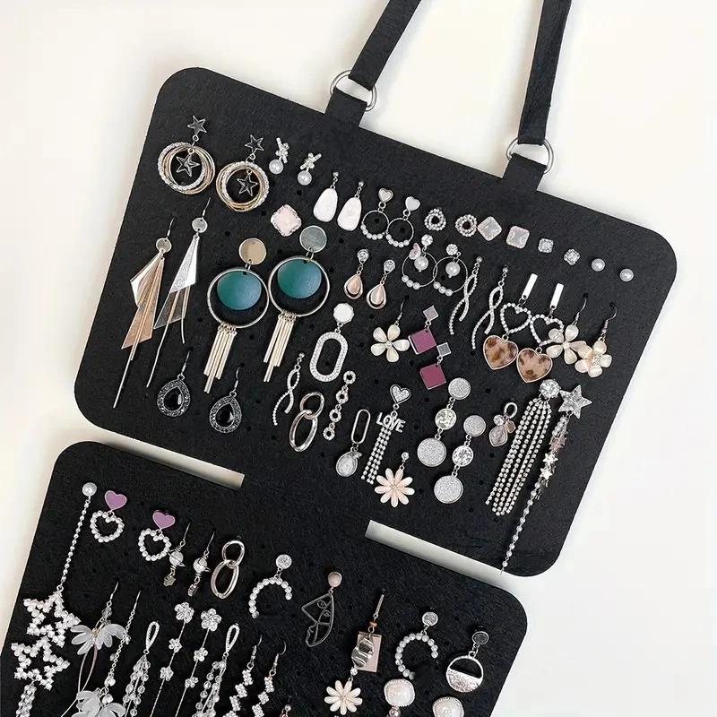 Bolsa de almacenamiento de joyas colgante Soporte de exhibición de joyas Plegable de doble cara con gancho Herramientas de almacenamiento de vitrina de collares antioxidantes