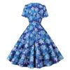 Women's Summer Temperament Square Neck Short-sleeved Snowflake Print Retro Pendulum Dress