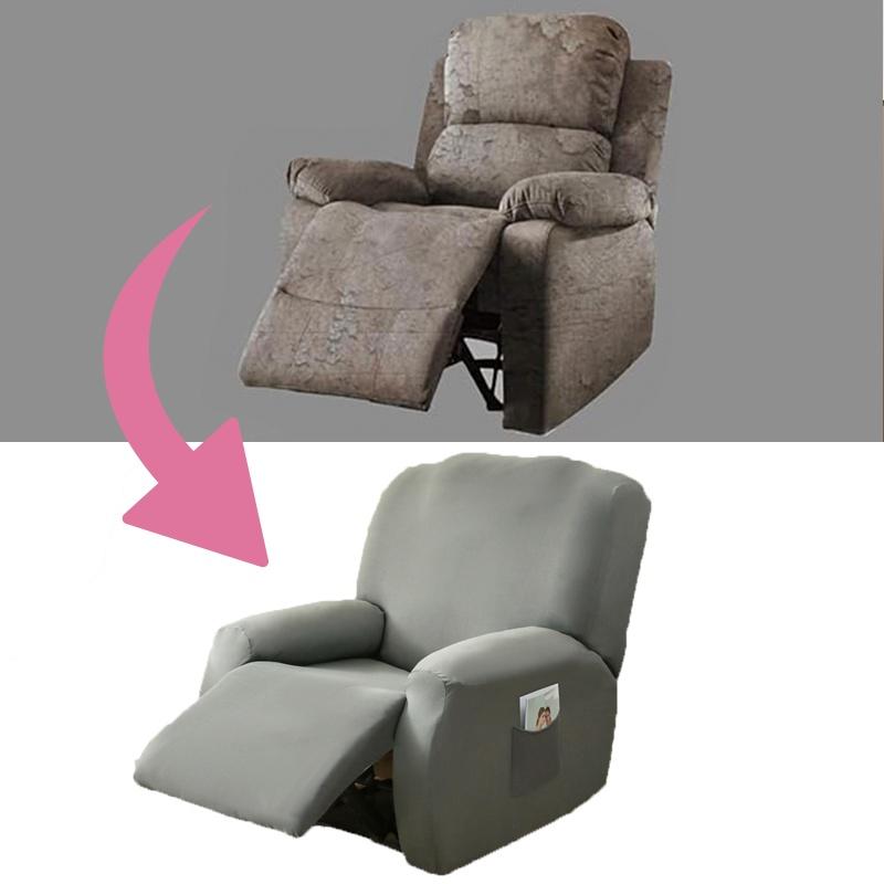 Lanmolife4Pcs/Set Solid Color Recliner Sofa Cover Spandex Non-Slip Armrest Sofa Cover Removable Machine Washable Furniture Cover