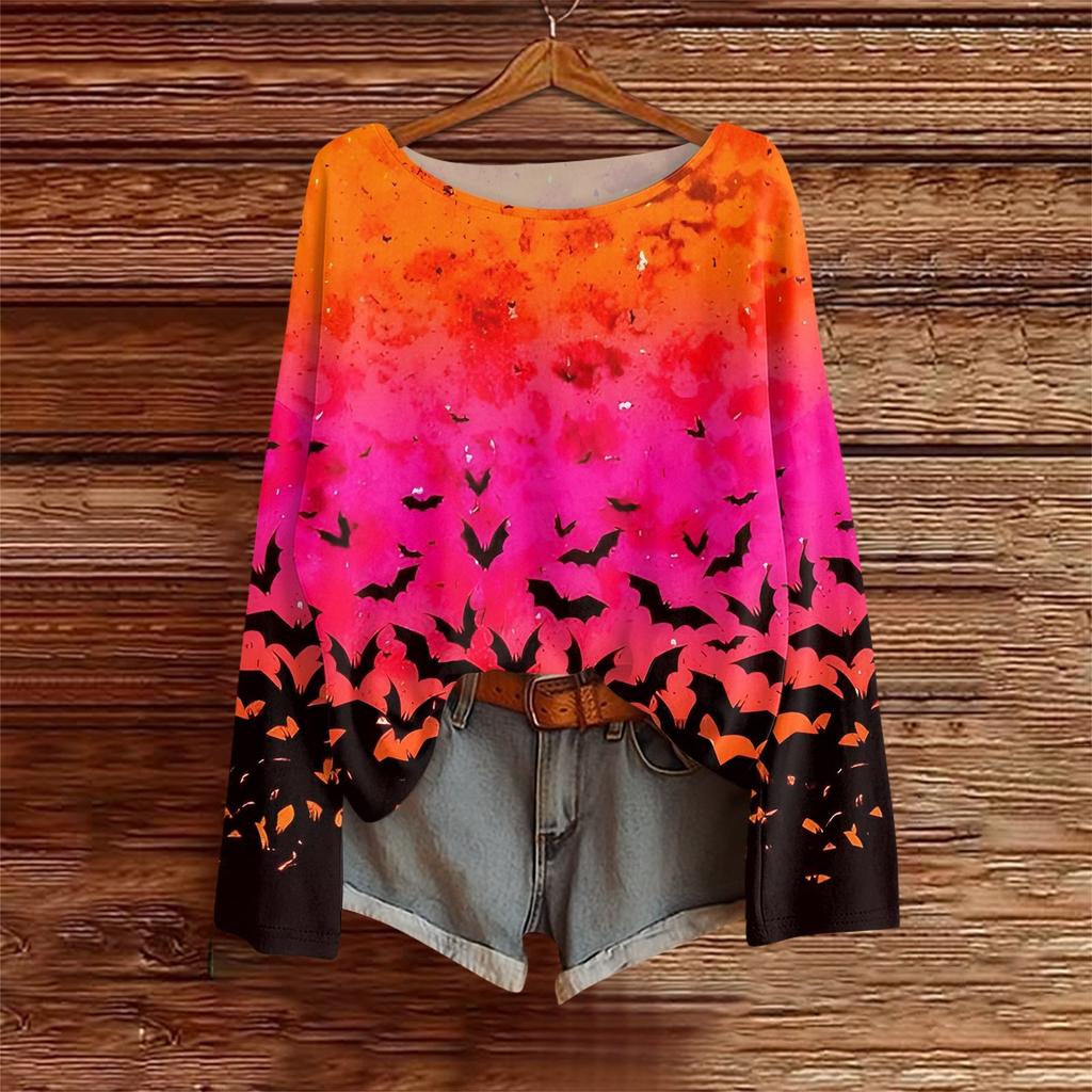 Long Sleeve Shirts For Women Print Graphic Tees Blouses Casual Plus Size Basic Tops Pullover