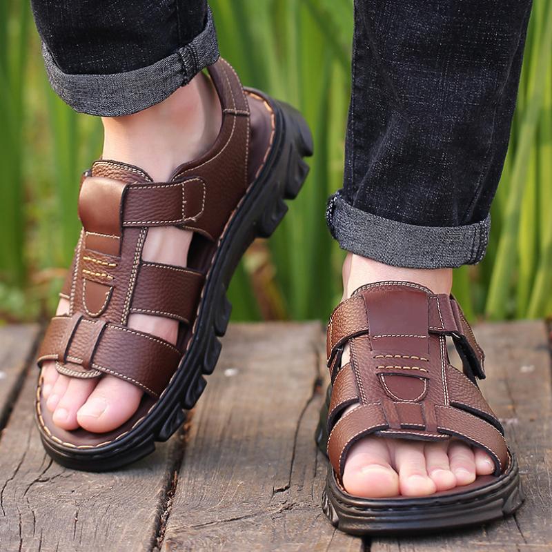 Sandals Men's New Beach Shoes Cowhide Slippers Outdoor Non-Slip Thick Soled Genuine Leather Sandals Summer Sandals Men's