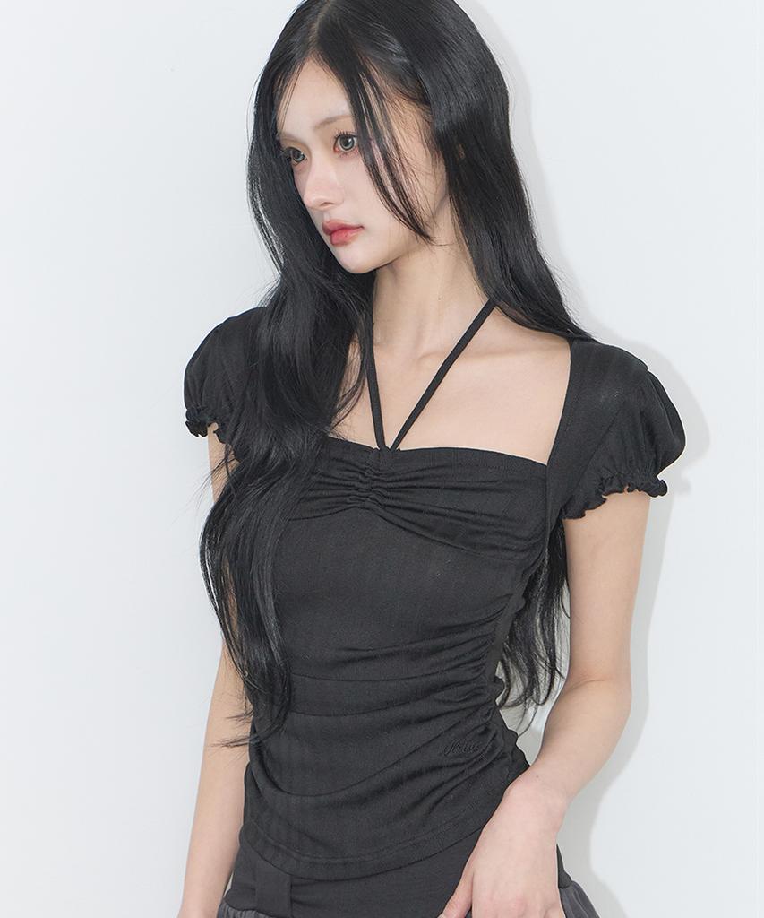 ILLIGO Shirred Halter Top Black