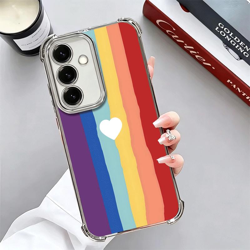 Rainbow Gradient Love Desgin Plating Phone Case For Samsung A17 A07 A37 A57 A16 A56 A15 A55 A14 A54 A13 A53 A26 A36 A25 A35 A24