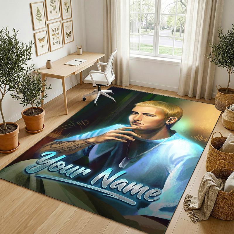 Personalized Crystal Velvet Carpet,Eminem Custom Printed Name, Plush Area Rug For Home Indoor Decor
