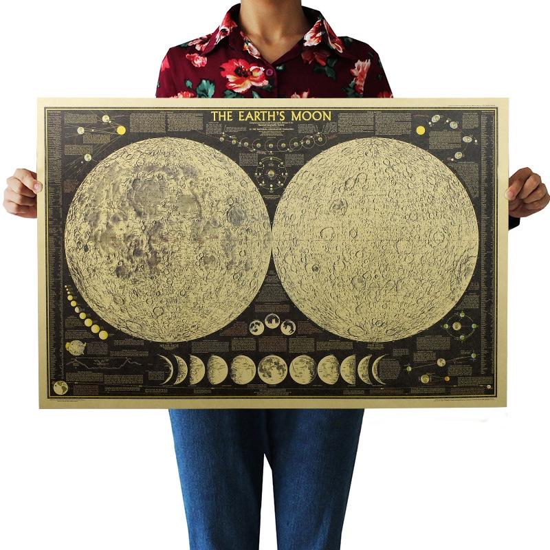 Exquisite Retro Large Vintage Paper Earth's Moon World Map Poster Elegant Home Decor