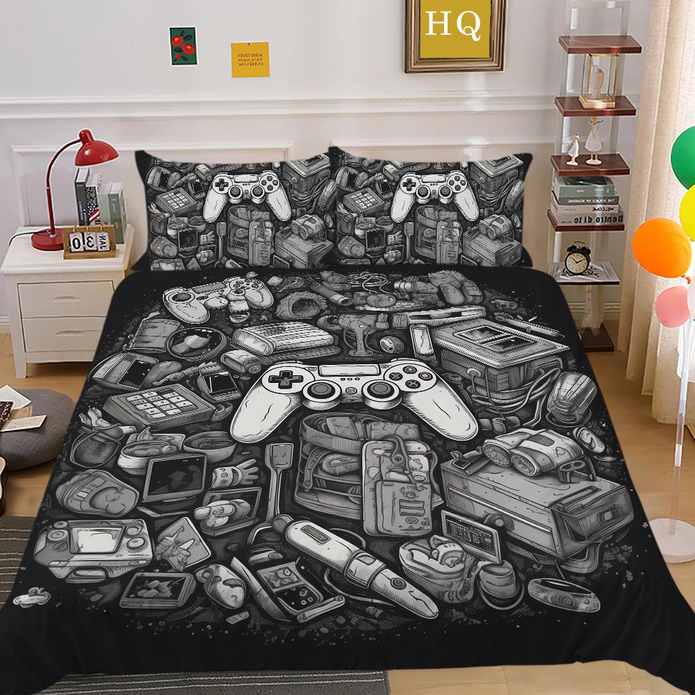 Housse de literie imprimée avec poignée de jeu de luxe, taie d'oreiller en Polyester, Style homme, vêtements de maison, housse de couette Queen Size