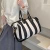 Large capacity canvas commuter bag women's new fashion striped handbag versatile messenger tote bag