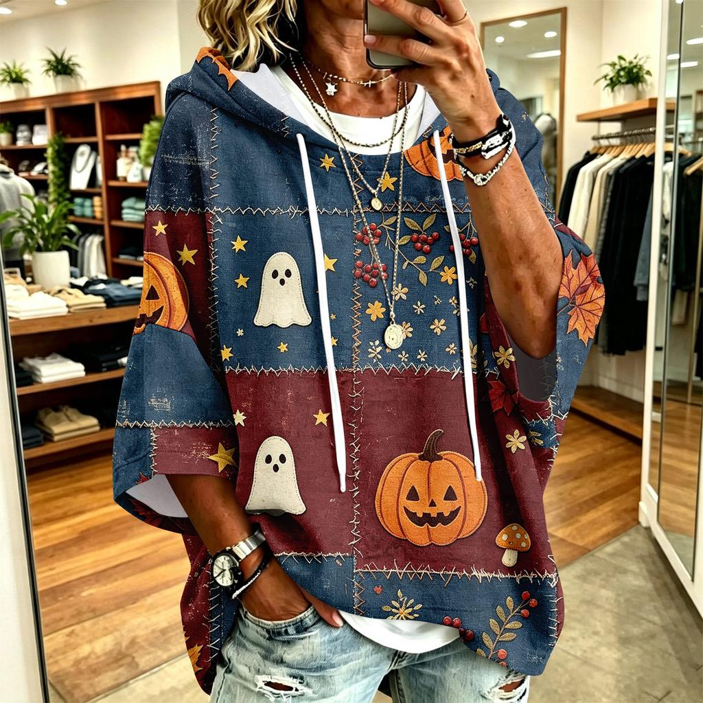 Women's Halloween Print Hoodie Loose Fit Casual Pullover