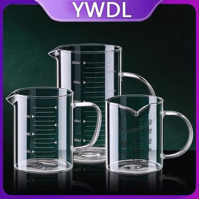 1/2 taza medidora de vidrio con asa, resistente al calor, para laboratorio, cocina, leche, café, 250/350/500/1000 ml