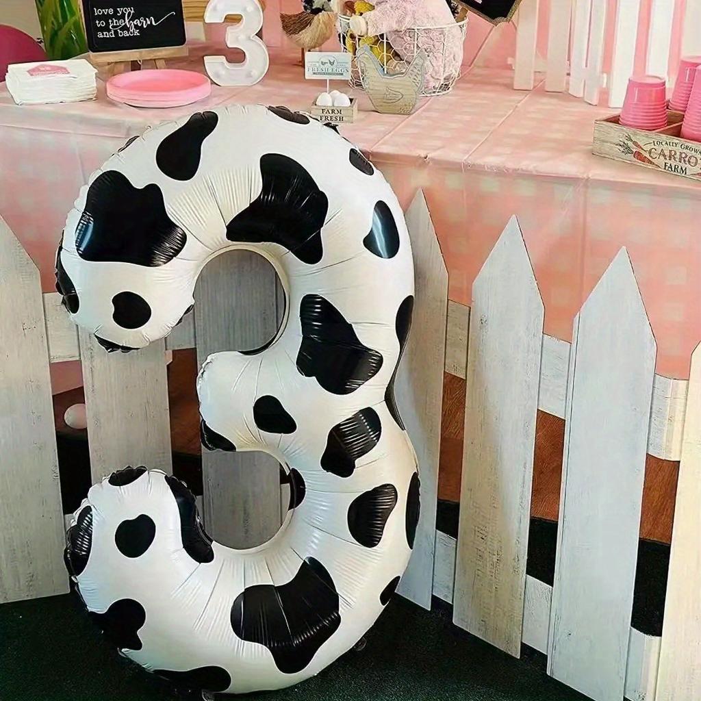 Cow Print Balloon Birthday Decorations Supplies 1pc 40 Inch Digital Balloon COW Theme Number Balloons for Birthday Party Farm Barn Decor
