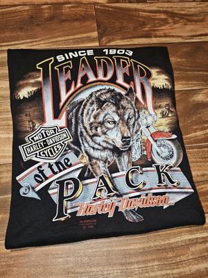 Vintage Sällsynt Harley Davidson 1990 3D-emblem Leader Of The Pack Varg Skjorta L/XL