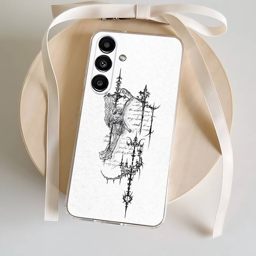 Phone Case For Samsung S24,30,21,22,23,20 FE,lite,PIus,Ultra,5G,Note,9,10 Gothic Cyber Sigil Cross Transparent Cover