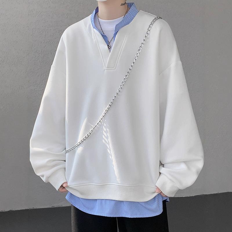 Fake Two V-neck Sweater Men's Autumn Loose Plus-size College Jacket