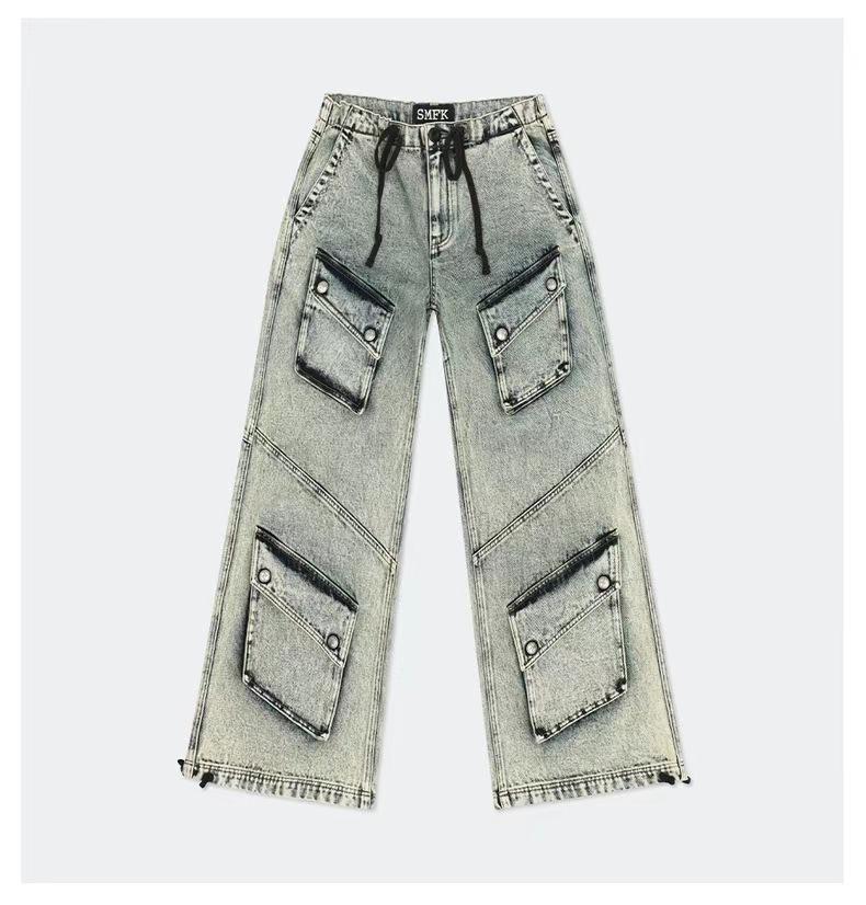 SMKK Phantom Retro Paratrooper Wide-Leg Multi-Pocket Tie-Dye Jeans