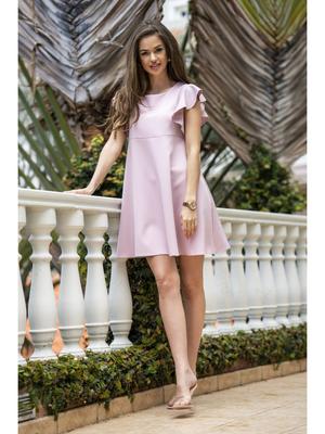 Trapeze Mini Dress with Ruffle Sleeves, Dusty Pink S