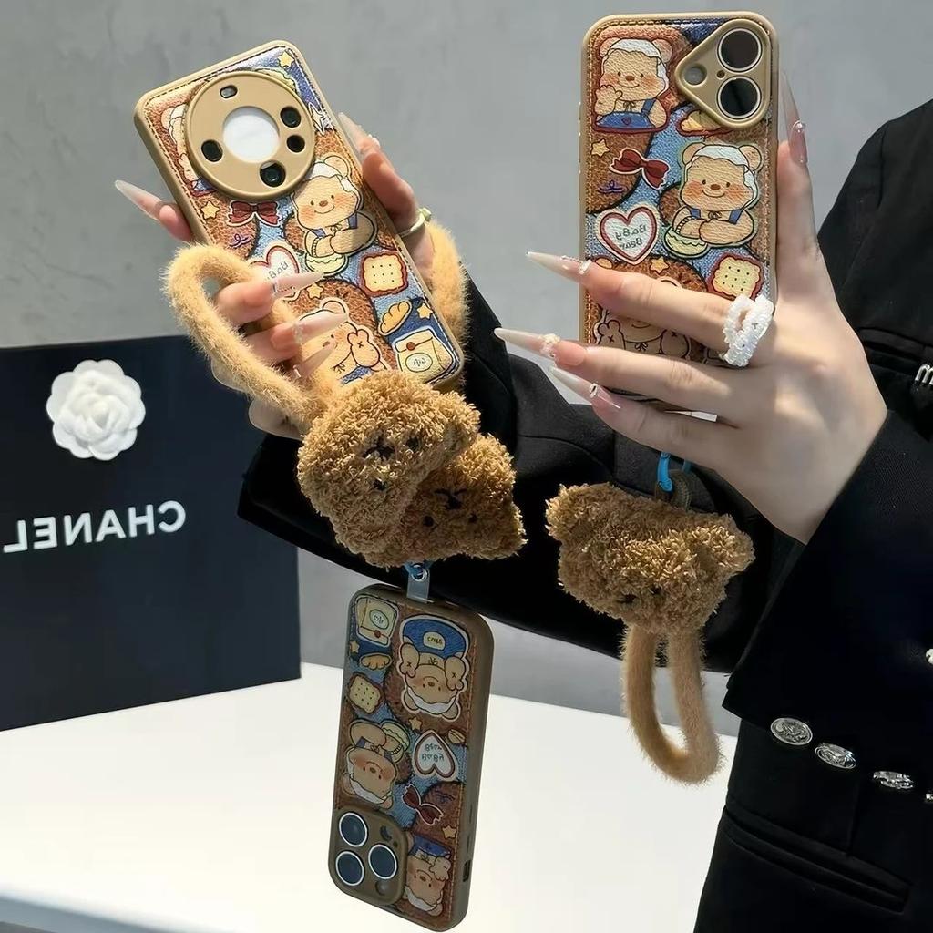 Cartoon Butter Toast Bear Applicable Apple 17Promax Mobile Phone Case IP16 Drum Air Cushion 15 Internet celebrities 14 Soft