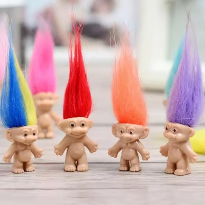 10Pcsbag Mini Trolls Dolls Anime Action Figure Colorful Hair Family Members Model Collection Kids Toys For Children'S Gift