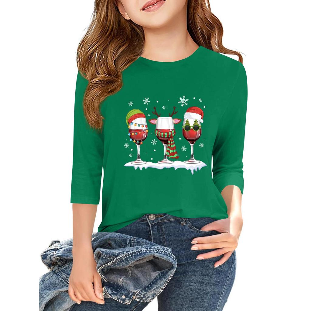 Children's 3/4 Sleeve Independence Day Printed Round Neck Casual T-shirt