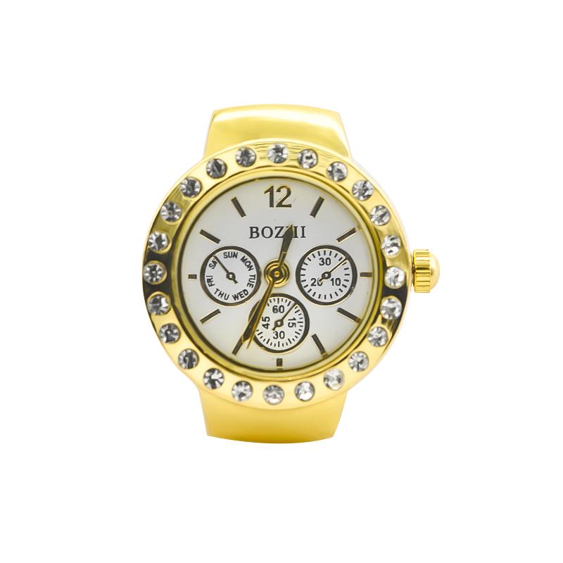 

New s Creative Diamond Set British Ring Watch Alloy Shell Finger Round Dial Couple Men And Women золотистий